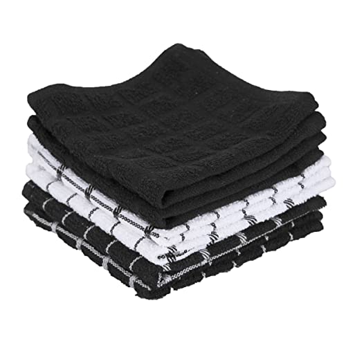 Ritz Premium 3-Pack Kitchen Towel & 6-Pack Dish Cloth Set - Highly Absorbent, Super Soft, Long-Lasting, 100% Cotton Terry Drying Cleaning Cloths, Black - color: Black, size: 9-Pack Bundle