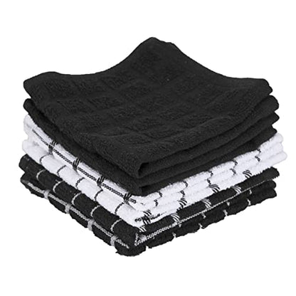 Ritz Premium 3-Pack Kitchen Towel & 6-Pack Dish Cloth Set - Highly Absorbent, Super Soft, Long-Lasting, 100% Cotton Terry Drying Cleaning Cloths, Black - color: Black, size: 9-Pack Bundle