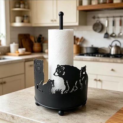 Paper Towel Holders Countertop - Paper Towel Holder Standing - Decorative Paper Towel Roll Holder Metal Paper Towel Holder Animal Paper Towel Holder (Bears) - color: Bear(matte Black)