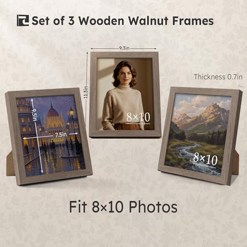 8x10 Walnut Picture Frame with HD Glass - 3pk, Natural Wood Photo Frame, Tabletop Frame - color: Walnut, size: 8 X 10, style: 3 Pack