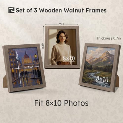 8x10 Walnut Picture Frame with HD Glass - 3pk, Natural Wood Photo Frame, Tabletop Frame - color: Walnut, size: 8 X 10, style: 3 Pack