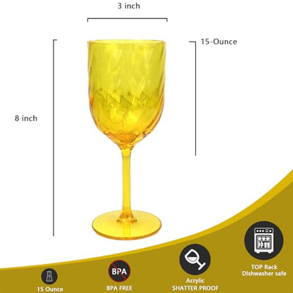 Yalin Set of 6 Unbreakable 15 oz Acrylic Plastic Wine and Water Tumbler Stackable Goblets. (Yellow, 15 oz) - color: Yellow, size: 15 oz