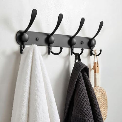 YUNISS Coat Rack Wall Mounted，4 Tri Stainless Steel Coat Hook for Coat Hat Robes Towel in Mudroom Entryway (Black, 1 Pack 4) - color: Black, size: 1 Pack 4