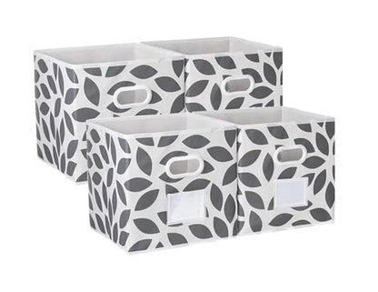 MAX Houser Set of 4 Foldable Fabric Storage Bins with Dual Plastic Handles, Closet Bedroom Drawer Organizer, Grey - color: 27 dark grey