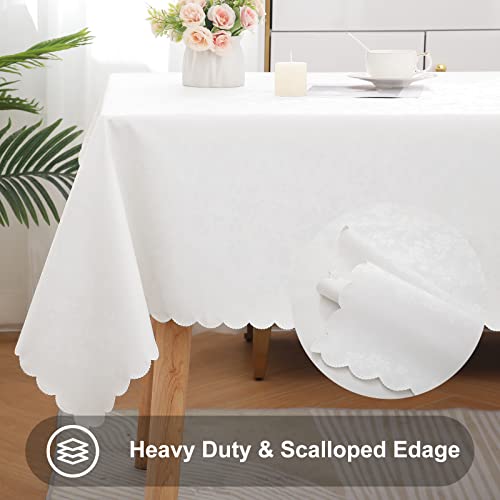 Smiry Rectangle Table Cloth, Waterproof Heavy Duty Vinyl Tablecloths, Wipeable Washable Table Cover for Kitchen and Dining Room (White, 60" X 84") | Wipeable Washable Floral Embossed Table Cover for Kitchen and Dining Room, Indoor & Outdoor Use, White - c