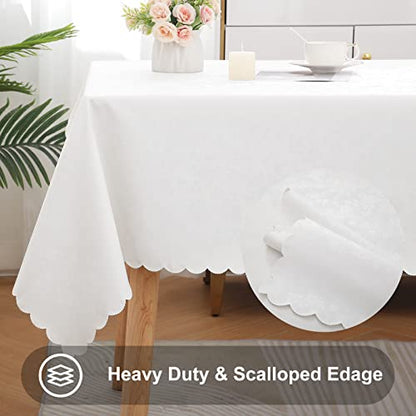 Smiry Rectangle Table Cloth, Waterproof Heavy Duty Vinyl Tablecloths, Wipeable Washable Table Cover for Kitchen and Dining Room (White, 60" X 84") | Wipeable Washable Floral Embossed Table Cover for Kitchen and Dining Room, Indoor & Outdoor Use, White - c