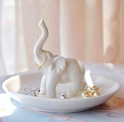 PUDDING CABIN White Elephant Ring Holder Dish Ring Tray for Jewelry | Elephant Gifts for Women Christmas, Birthday, Mother's Day - style: White Elehant