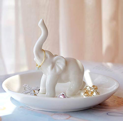 PUDDING CABIN White Elephant Ring Holder Dish Ring Tray for Jewelry | Elephant Gifts for Women Christmas, Birthday, Mother's Day - style: White Elehant