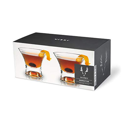 Viski Heavy Base Stemless Manhattan Glasses Set of 2 - Premium Crystal Cocktail Glass, Stemless Martini Glasses, Cocktail Glass Gift Set, 7 oz - style: Classic