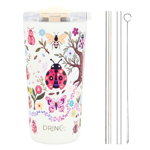 Drinco - 20 oz Stainless Steel Tumbler | Double Walled Vacuum Insulated Mug With Lid, 2 Straws, For Hot & Cold Drinks (20oz Bugs World) - color: 20oz Bugs World