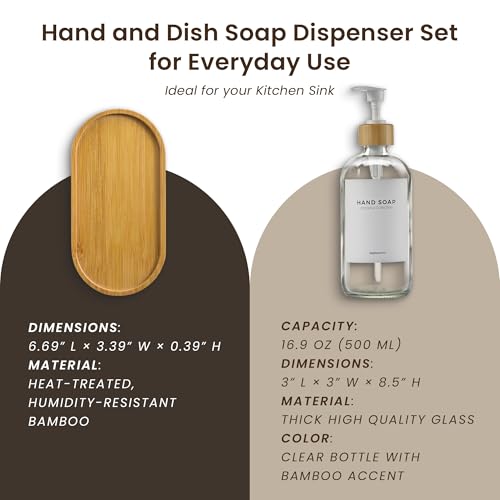 MaisoNovo Glass Dish Soap Dispenser for Kitchen Set of 2-16.9oz Clear Dish and Hand Soap Dispenser Set for Kitchen - Clear Glass Bottles x 2 with White Bamboo Pumps & Tray - color: Clear Bottles/White Bamboo Pumps
