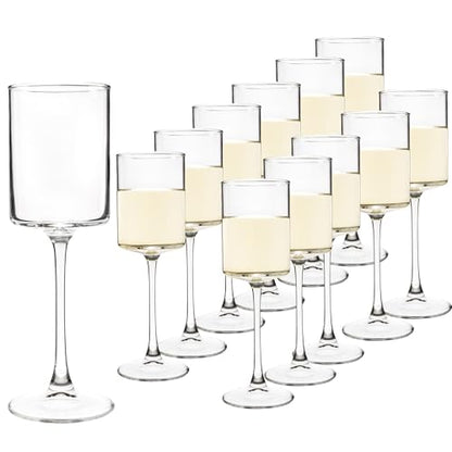 10Oz Square Wine Glasses Set of 12 Dishwasher Safe Long Stem | Elegant stemware for daily-use, parties, restaurants & bars — fits red/white wine, durable crystal glass, gift-ready