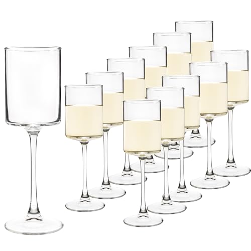 10Oz Square Wine Glasses Set of 12 Dishwasher Safe Long Stem | Elegant stemware for daily-use, parties, restaurants & bars — fits red/white wine, durable crystal glass, gift-ready