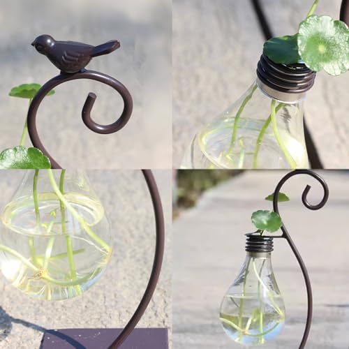 Hydroponic Vase, Retro Tabletop Plant Propagation with Metal Holder, Air Planter Plastic Bulb Vase for Home Garden Office Decoration