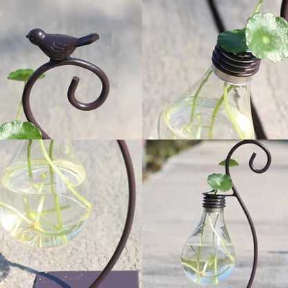 Hydroponic Vase, Retro Tabletop Plant Propagation with Metal Holder, Air Planter Plastic Bulb Vase for Home Garden Office Decoration