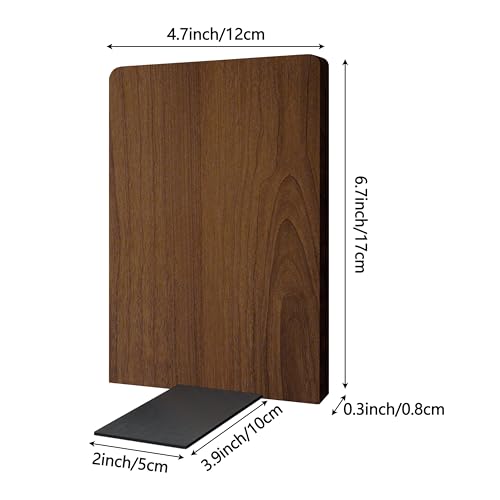 Brosisincorp Walnut Wood Book Ends for Shelves - Hand Polished Edges, Non-Skid Bookends for Heavy Duty Book Holders Office Desk Shelves Decorative Book Organizer, 6.69"H x 4.72"W x 3.94"L (2 Pairs) | 6.69"Hx4.72"Wx3.94"L, Heavy Duty Wooden Bookend with St