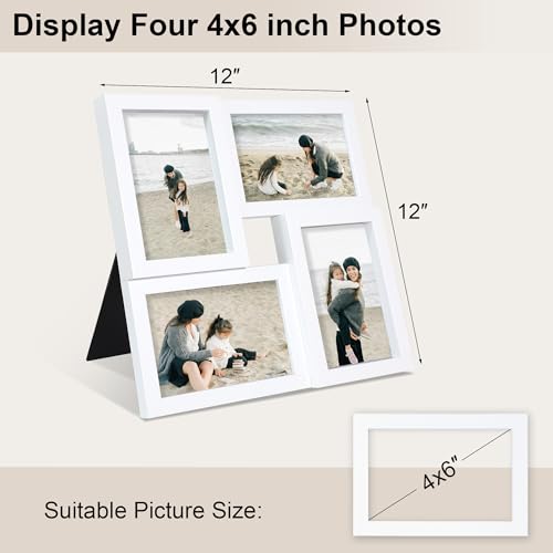 4x6 Picture Frames Collage 1 Pack, 4 Opening Multi Family Photo Collage Frames with Real Glass for Wall Hanging or Tabletop, White - color: White