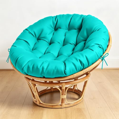 ARTPLAN Round Papasan Chair Cushion Tufted Swing Seat Pad with Ties | 47"x47"x4"tufted round chair cushion, polyester cover&fluffy fiber fill, fixed ties fit papasan, swing&wicker indoor chairs - color: Lake Blue
