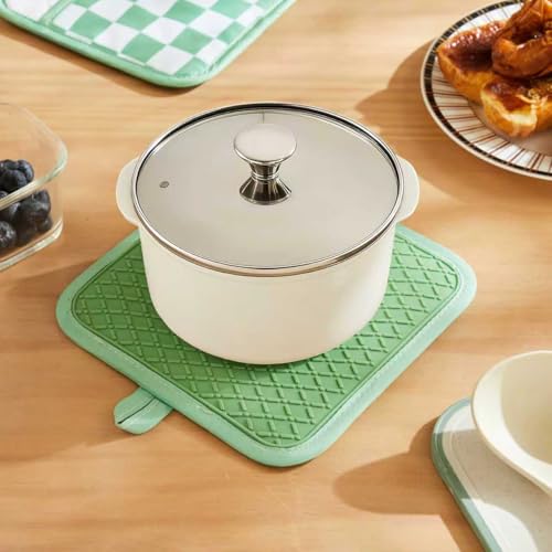 Ohocut Sage Green Checkered Pot Holder, Checkerboard Potholders for Kitchen, Silicone Pot Holders with Pocket for Kitchen Clearance 2 Pack Set, Hot Pads and Oven Mitts for Cooking Baking - color: Sage Green