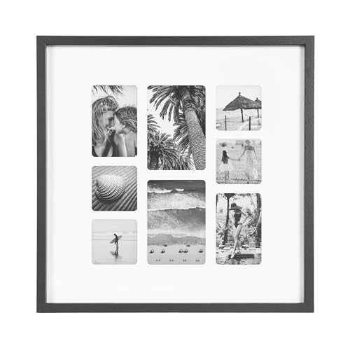 Kate and Laurel Gibson Modern Square Collage Picture Frame, 21 x 21, Black, Decorative Square Matted Photo Collage Frame for Wall with Eight Photo Openings - color: Black
