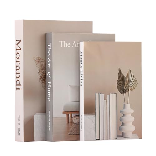 Aesthetic Decorative Books,Set of 3 Fake Books Storage Boxes(Beige) | Neutral Faux Books for Coffee Tables, Bookshelves or Mantles Decor,Modern Home Decoration with Hidden Storage - color: Zf004