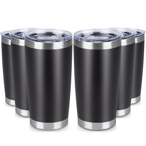 20 oz Tumbler Stainless Steel Tumblers Bulk with Lid Double Wall Insulated Coffee Tumbler Cups for Hot & Cold Drinks Powder Coated Travel Coffee Tumbler Mug Metal (Black, 6 pack) - color: Black, size: 20 ounces (6 pack)