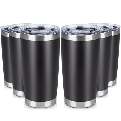 20 oz Tumbler Stainless Steel Tumblers Bulk with Lid Double Wall Insulated Coffee Tumbler Cups for Hot & Cold Drinks Powder Coated Travel Coffee Tumbler Mug Metal (Black, 6 pack) - color: Black, size: 20 ounces (6 pack)