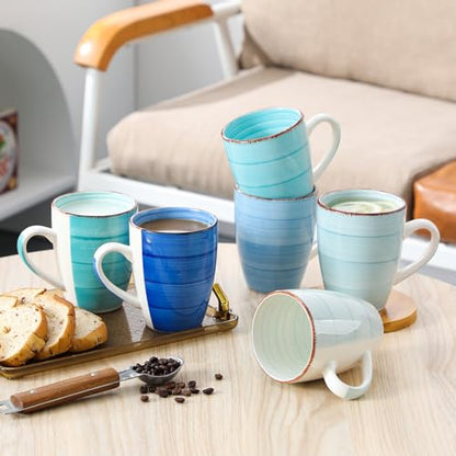 vancasso Bonita 16 Oz Large Coffee Mugs Set of 6, Ceramic Coffee Cups for Cappuccino, Latte, Tea, Cocoa, Blue - color: Blue, size: 16oz