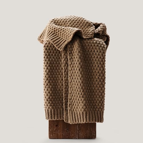 EVERGRACEHOME Chunky Chenille Knit Throw Blanket, 50 x 60, Camel Brown | Sculpted Moss Stitch, Chic Modern Farmhouse, All-Season Warmth, OEKO-TEX® Certified, Elegant Blanket for Couch, Bed, Sofa - color: Camel Brown, size: 50" X 60"