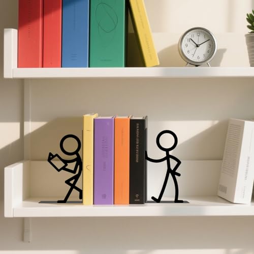 Metal Bookends Reading People Book Ends for Shelves | Figurine Bookends Decorative Unique Desk Bookend Black Book Stopper for Home Reading Bookshelf Decor Book Lovers Gift - style: Reading People