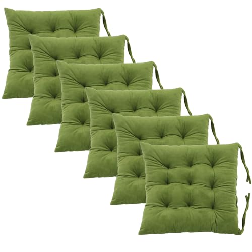 6 Pack Square Seat Cushion Chair Pads for Kitchen Dining Chairs, Soft Comfort Velvet Chair Mat Pillow Cushions with Ties for Office Desk Living Room Tatami 15.5", Green - color: Green, size: 6Pack