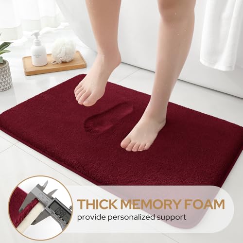 HOMEIDEAS Upgraded Bathroom Rugs Set 3 Piece, Ultra Soft Memory Foam Bath Mats, Super Absorbent Non Slip Washable U-Shaped Toilet Bath Rug (Burgundy Red, 17"x24"+20"x32"+U-Shaped 20"x24") - color: Burgundy Red