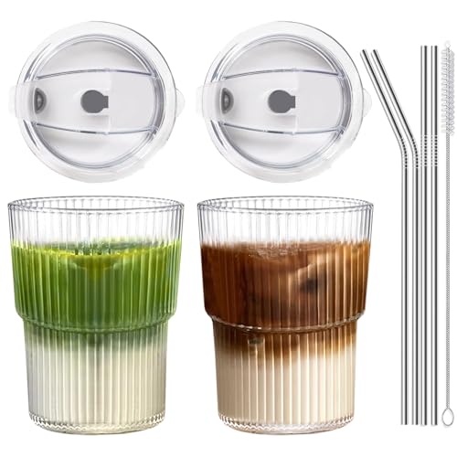 Iced Coffee Cups with Lids and Straws Set of 2, 16 Oz Unbreakable Plastic Drinking Cups Reusable Iced Coffee Cup to Go for Iced Tea,Juice, Water,BPA Free, Dishwasher Safe - style: 2 Pack