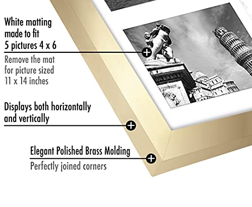 Americanflat 4x6 Collage Picture Frame with Shatter-Resistant Glass - Fits Five 4x6 Photos or Use as One 11x14 Picture Frame - Signature Collection - Collage Frames for Wall Display - Gold | Overall frame size 11x14, Shatter-resistant glass, hangs vertica