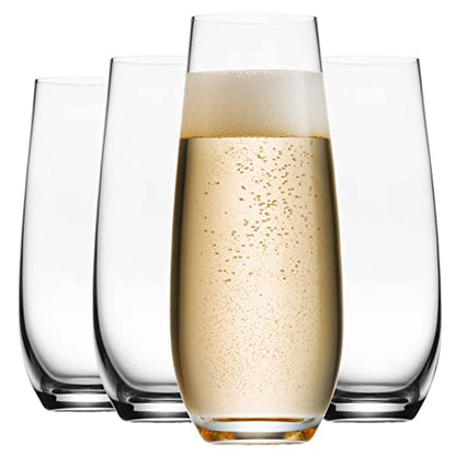 Godinger Champagne Glasses, European Made Champagne Glass, Stemless Champagne Flutes - Set of 4 - size: 7.8 Ounces