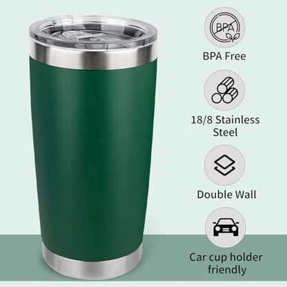 20oz Stainless Steel Tumbler Bulk with Lid, Travel Mug - Double Wall Vacuum Powder Coated Cup - Dark Green, 6 Pack - color: Dark Green, size: 6 Pack