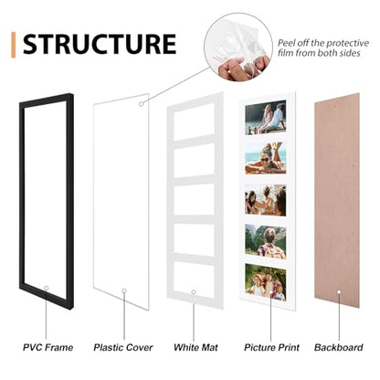 Fixwal 8x24 Collage Picture Frame, Holds Five 4x6 Photos, PVC | Shatter Resistant Plastic Cover, Wall Decor - size: 8x24（5-4x6）