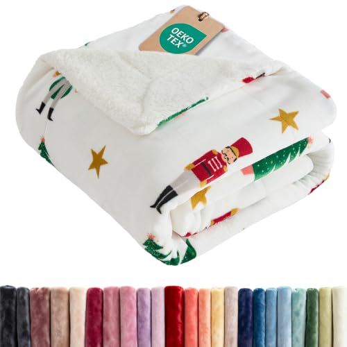Christmas Sherpa Blanket Throw Size, Reversible Blanket - Nutcracker, 50x60 | Super Soft Double Sided Throw for Bed, Sofa, Couch, Reversible Sherpa Fleece Blanket, Thick, Warm, Plush, Xmas Winter Bedding - color: 05 - Nutcracker