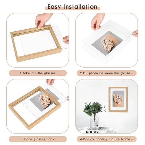 MUYE 12x16 Floating picture Frames Set of 2,Double Glass Frame,Display Any Size Photo up to 12x16,Wall Mount or Tabletop Standing,Natural - color: Natural, size: 12x16