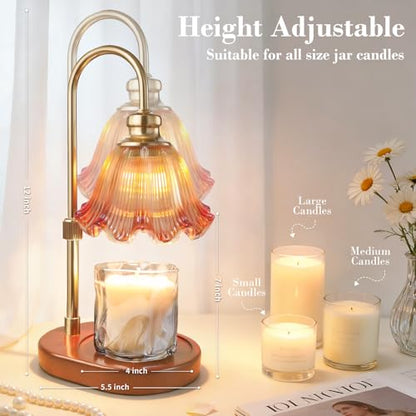 Banbanda Candle Warmer Lamp with Timer Dimmable: Birthday Gifts for Women, Safe Flameless Scent Lamp – Height Adjustable Candle Lamp, Walnut Solid Wood Base, with 2 Bulbs - color: Amber