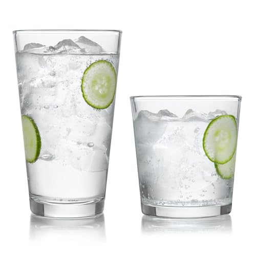 Libbey Preston Tumbler & Rocks Drinking Glasses Set of 16, All-Purpose Cups | 16 oz and 13 oz Capacities for Water, Juice, Cocktails, and More with Wide Mouths and Dishwasher-Safe Cleanup - color: 07 - Preston