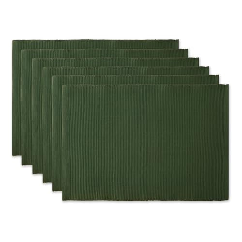 DII Basic Everyday Ribbed Tabletop 100% Cotton, Placemat Set, 13x19, Dark Green, 6 Piece - color: Dark Green, size: 13x19"
