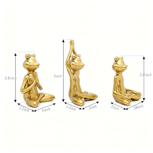 Yoga Frog Statues, 3.8"-5" H Golden Frog Figurines Home Decor, Therapy Office Decor Small Sculptures for Shelves, Living Room, Bookshelf, Desk, Bedroom - Set of 3 (Golden Frogs) - style: Golden Frogs