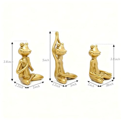 Yoga Frog Statues, 3.8"-5" H Golden Frog Figurines Home Decor, Therapy Office Decor Small Sculptures for Shelves, Living Room, Bookshelf, Desk, Bedroom - Set of 3 (Golden Frogs) - style: Golden Frogs