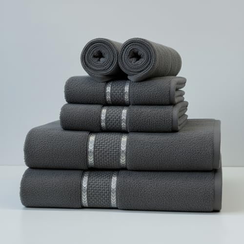SKY BEDDINGS 100% Cotton Luxury Bath Towel Set - 6 Pieces - 2 Bath Towels, 2 Hand Towels, 2 Washcloths - Ring Spun - Super Soft & Highly Absorbent Towels for Bathroom, Hotel & Spa - Dark Grey - color: Dark Grey, size: 6 Piece Towel Set