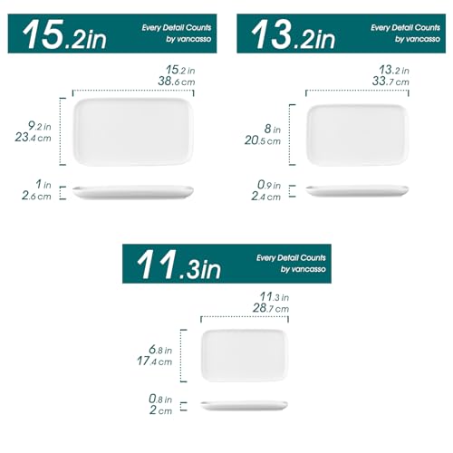 vancasso Stern Serving Platters Set of 3, 11/13/ 15 Inches Rectangular Ceramic Serving Plates, White Serving Trays for Entertaining - color: White, size: 3 Pieces