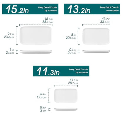 vancasso Stern Serving Platters Set of 3, 11/13/ 15 Inches Rectangular Ceramic Serving Plates, White Serving Trays for Entertaining - color: White, size: 3 Pieces