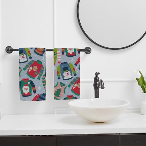 Christmas Ugly Sweater Hand Towel Set of 2,Childish Christmas Holiday Sweater Bathroom Kitchen Towel,Soft Absorben for Bathroom Kitchen Hotel 28"x14" - color: Color20