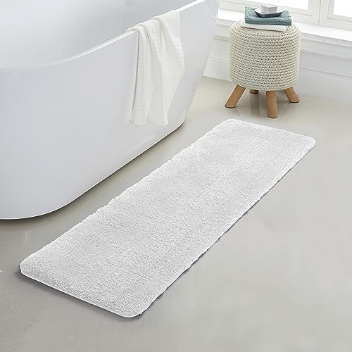 YHF Bathroom Runner Rugs 17" X 59", Extra Thick & Soft Microfiber Shaggy, Machine Washable Bath Mats, Absorbent Bath Rugs, Non-Slip Rubber Backing Bath Mat for Bathroom Floor, Tub and Shower, White - color: Arctic White, size: 17" X 59" (Rectangular)