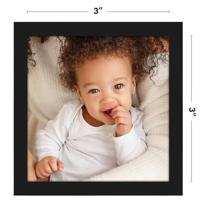 Americanflat 3x3 Picture Frame - Slim Molding - Black | Wall or tabletop display with included easel, secure turn-tab backing, fits photos, posters and art - color: Black, size: 3x3